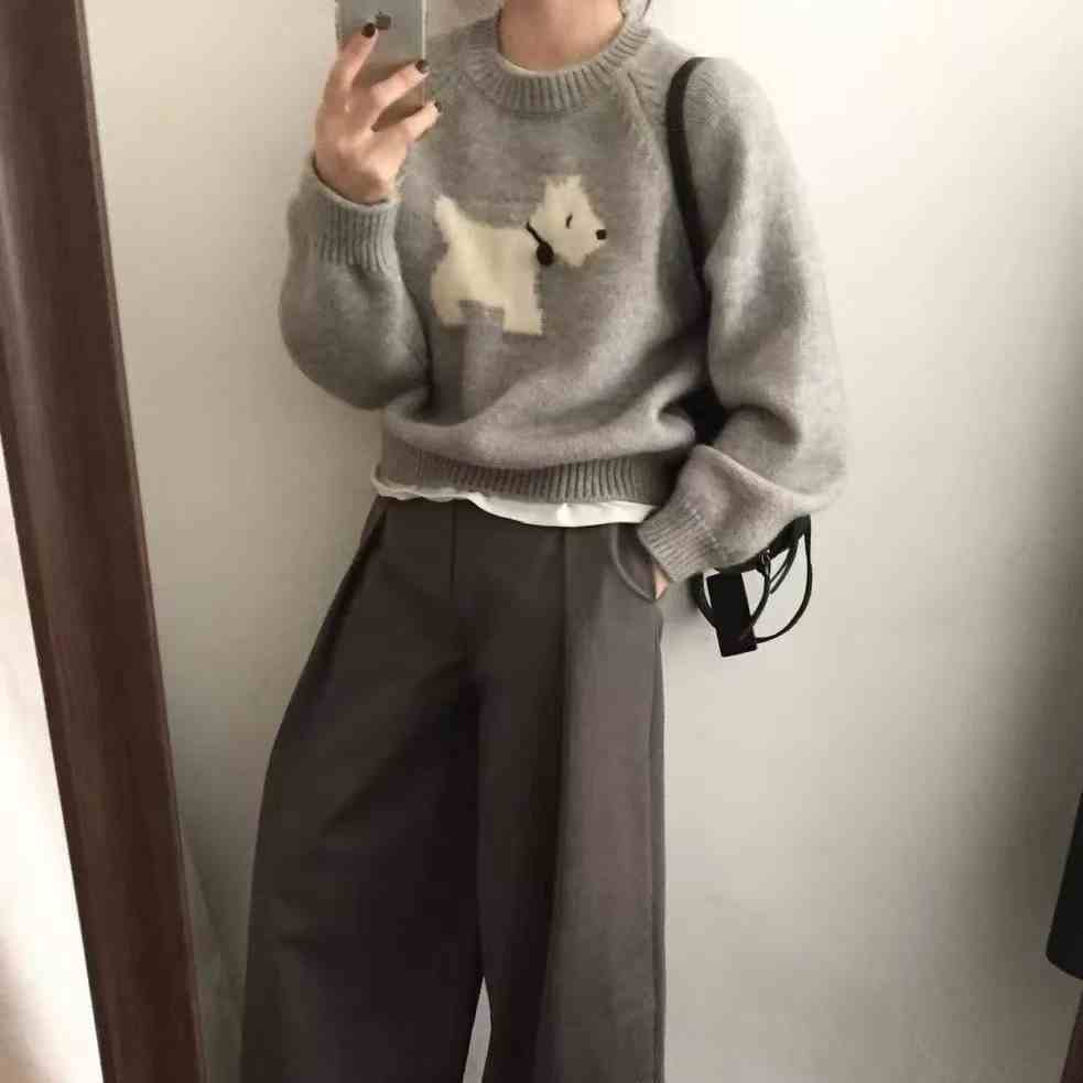 Loose Sweater Gray Top For Women